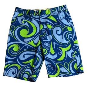 Loud Mouth Golf Shorts 34  Men's‎ Stretch Blue Swirl Splash Measures